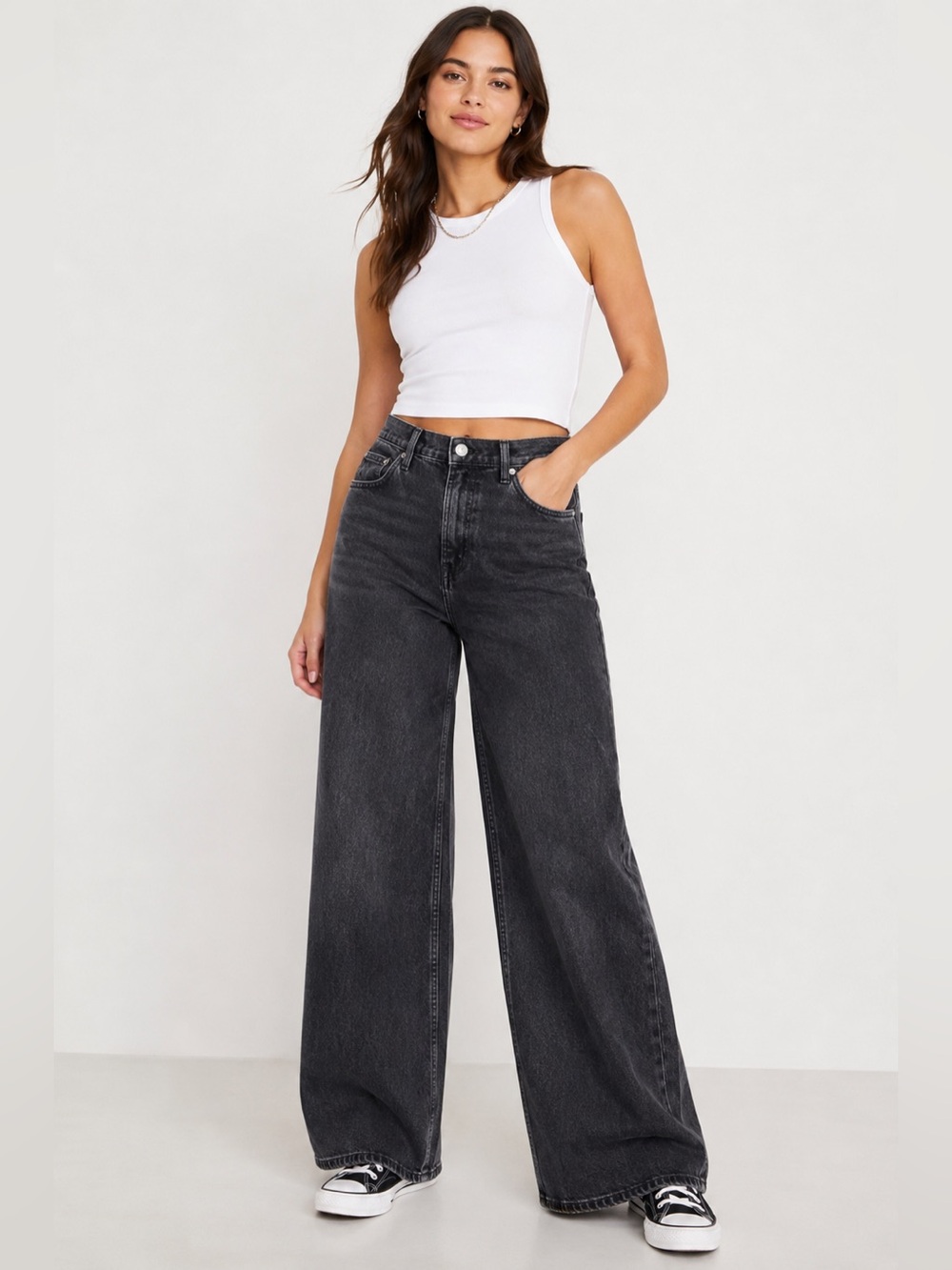 Gap Jeans Sky High Wide Leg Womens 4 27 Black High Rise Washed Denim Skate